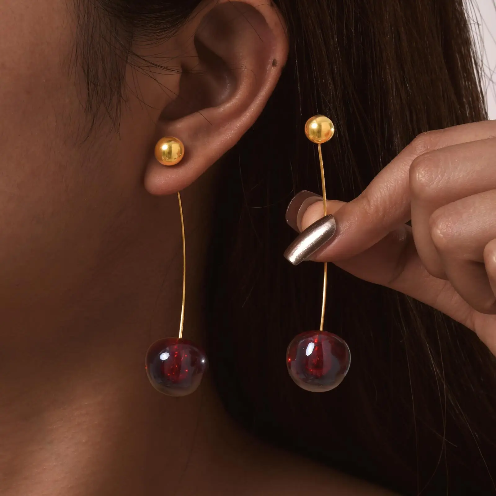 Vnox Vivid 3D Cherry Earrings, Fashion New Cute Fruit Ear Jewelry, 1 Pair Girls Trendy Accessory