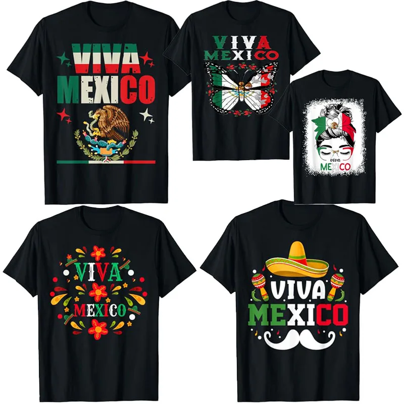 Mexican Independence Day Apparel Butterfly Viva Mexico Pride T-Shirt Mexico Flag Messy Bun Hair Women Fashion Outfit Graphic Tee