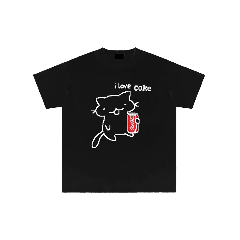 

Men's T-shirt pure cotton I love Coke hand-drawn cute fun printed T-shirt Harajuku y2k casual O-collar short sleeve unisex