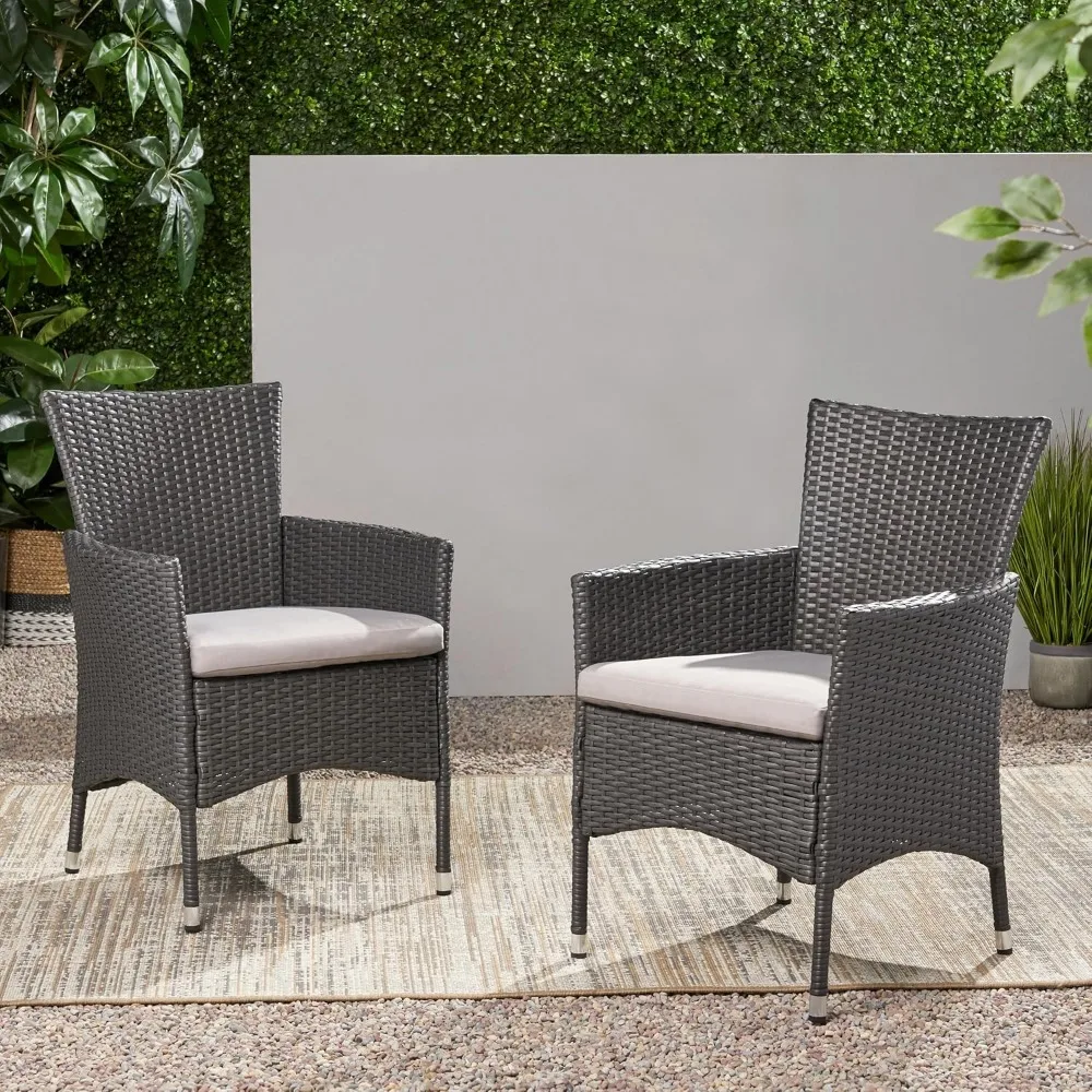 Outdoor Wicker Dining Chair Set - Patio Rattan Dining Chairs with Cushion, High Back and Armrest, Porch Chair Outdoor Club Chair