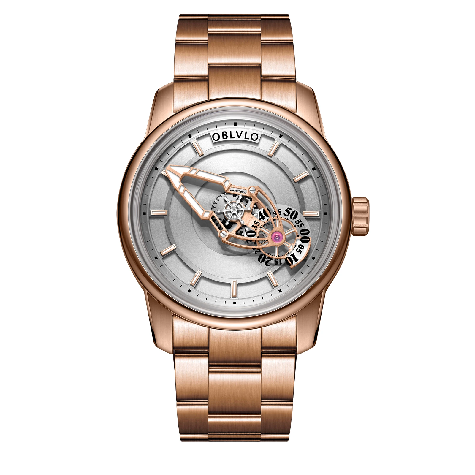 OBLVLO Men Automatic Watch 42MM Mechanical Wristwatch Waterproof Sapphire Luminous Rotation Small Dial Spacecraft Hands