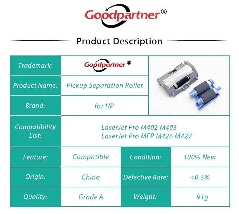 RM2-5452-000 RM2-5397-000 Tray 2 Pickup Separation Roller for HP LaserJet M402 M403 M426 M427 M304 M305 M404 M405 M329 M428 M429