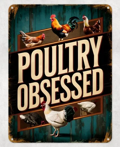 Poultry Obsessed Chickens Metal Poster Wall Tin Sign Man Cave Shed Home Plaque --Tin Sign