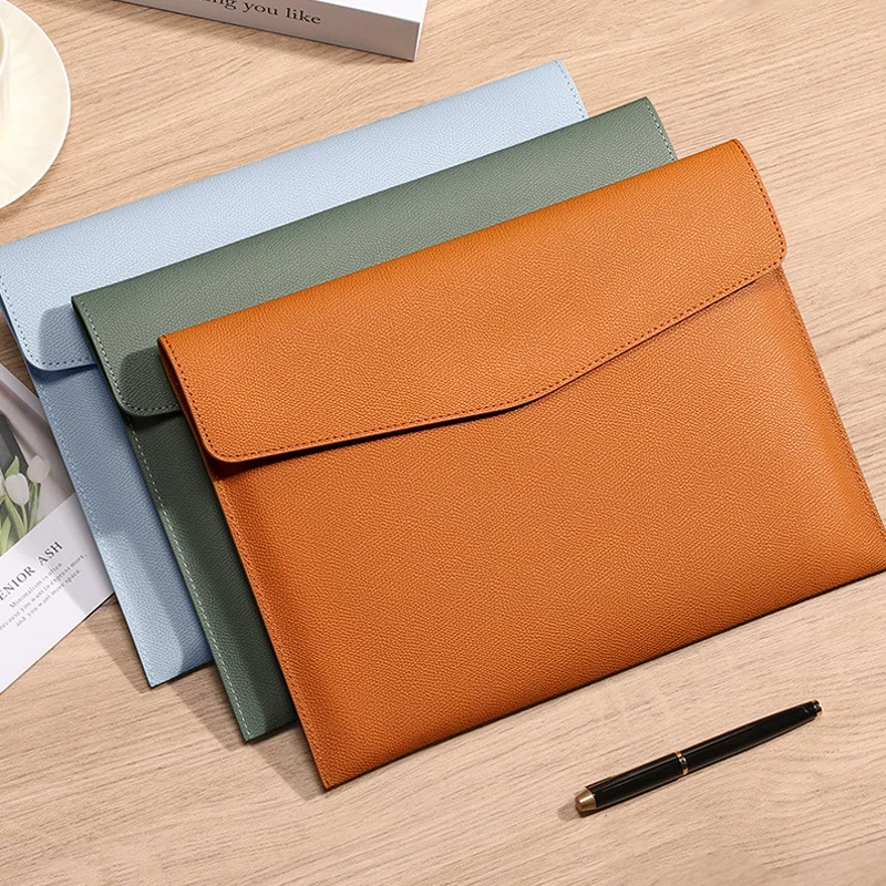 A4 Simple Leather File Folder Fashion Briefcase Big Capacity Document Bag Office Paper Organizer Bill Data Contract File Bag