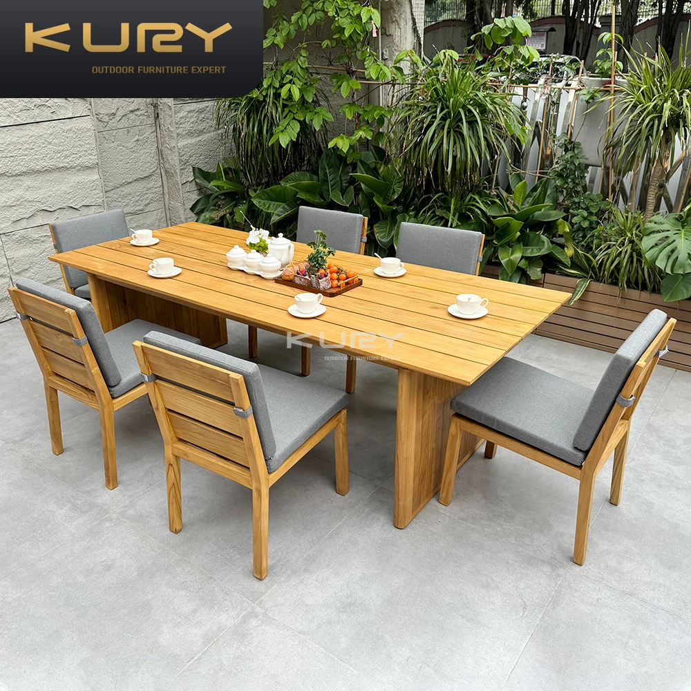 Outdoor Luxury Dining Set Teak Waterproof Table And Chair Set Hotel Table And Chair Set Villa Patio Furniture Outdoor Furniture