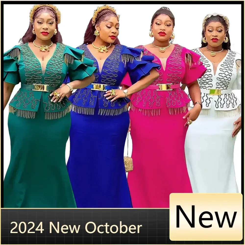 

Customized African Party Dresses for Women 2024 Plus Size Fashion Dashiki Ankara Wedding Evening Gown Elegant Turkey Muslim Maxi