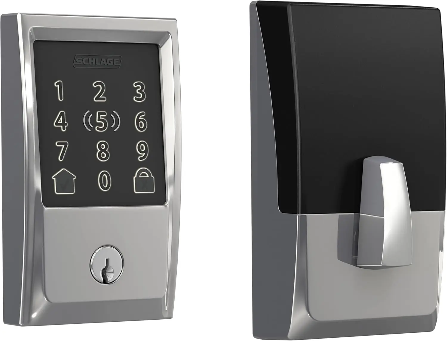 BE499WB CEN 625 WiFi Deadbolt Smart Lock, Keyless Entry Touchscreen Door Lock with Century Trim, Bright Chro