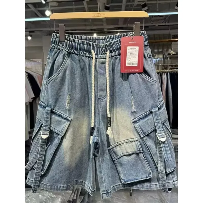 

Summer Large Size 300 Pounds Washed Denim Shorts Men's American Retro High Street Loose Workwear Five-Point Pants