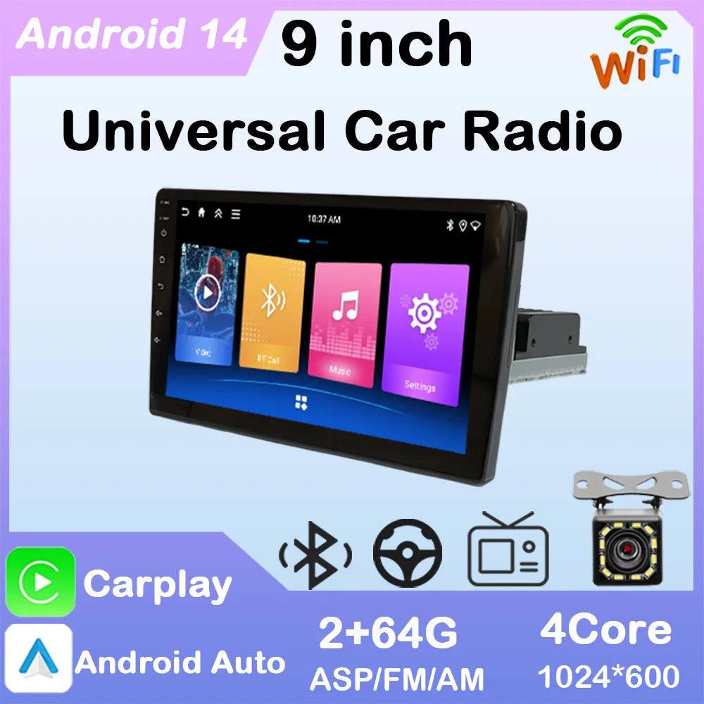 

9 Inch 1Din Wireless Carplay Android Auto Car Radio Multimedia Player Bluetooth Stereo Support Steer Wheel Control Video Player