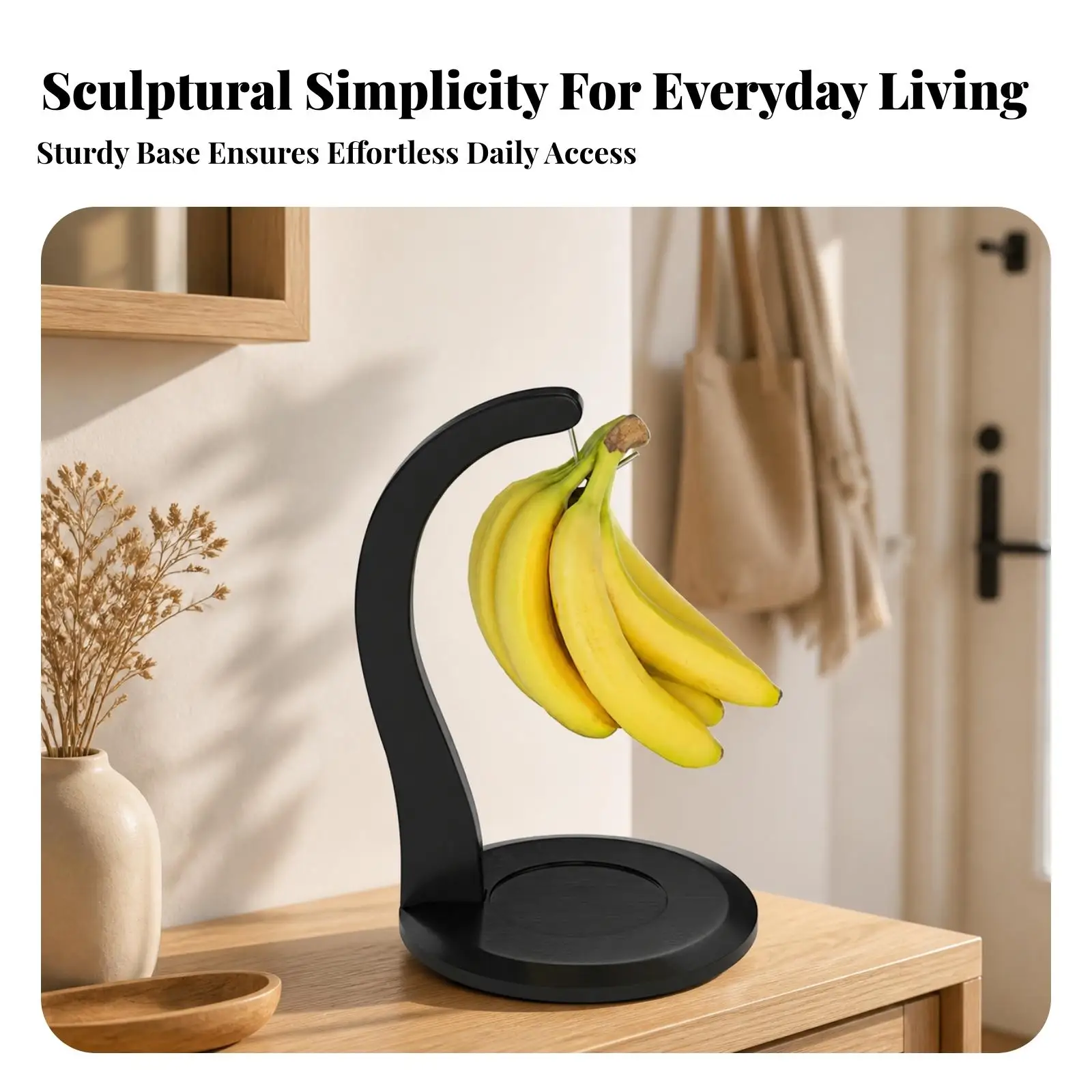 Freestanding Banana Hanger with Hook Compact Wooden Banana Holder with Base