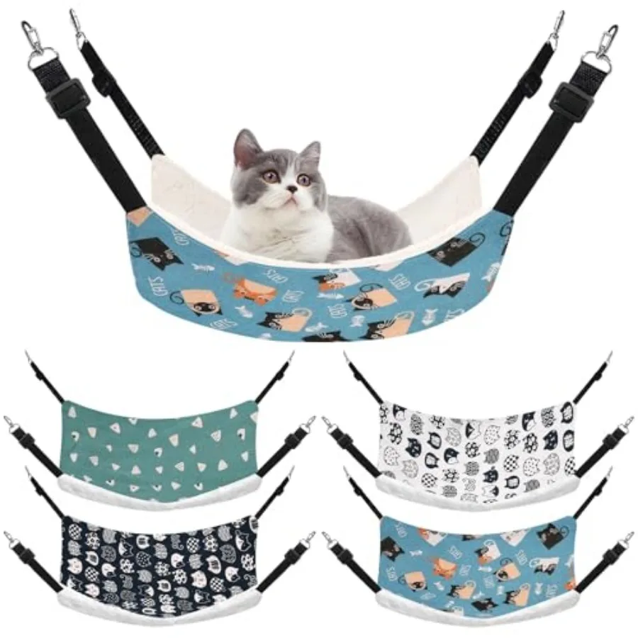 

4 Pack Cat Hammock for Cage, Reversible Cat Hanging Hammock Soft Large Double Sided Pet Bed with Adjustable Straps and Metal Ho