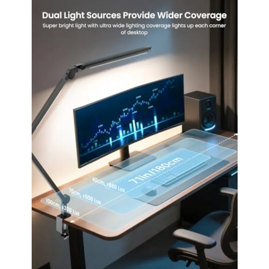 LED Desk Lamp with Clamp Adjustable and Remote Control Puzzle Light for Table No Glare 4 Color Modes with Wireless Remote for H