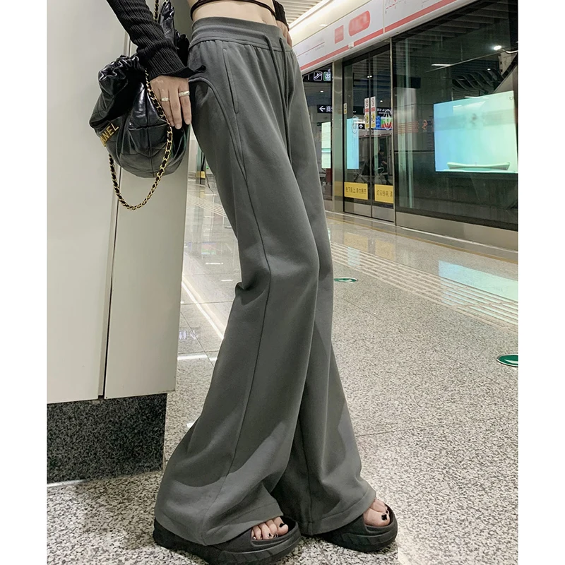 Korean Micro Flare Pants Women Draping Slim High-Waisted Streetwear Solid Harajuku Y2K Sweatpants Fashion Loose Casual Trousers