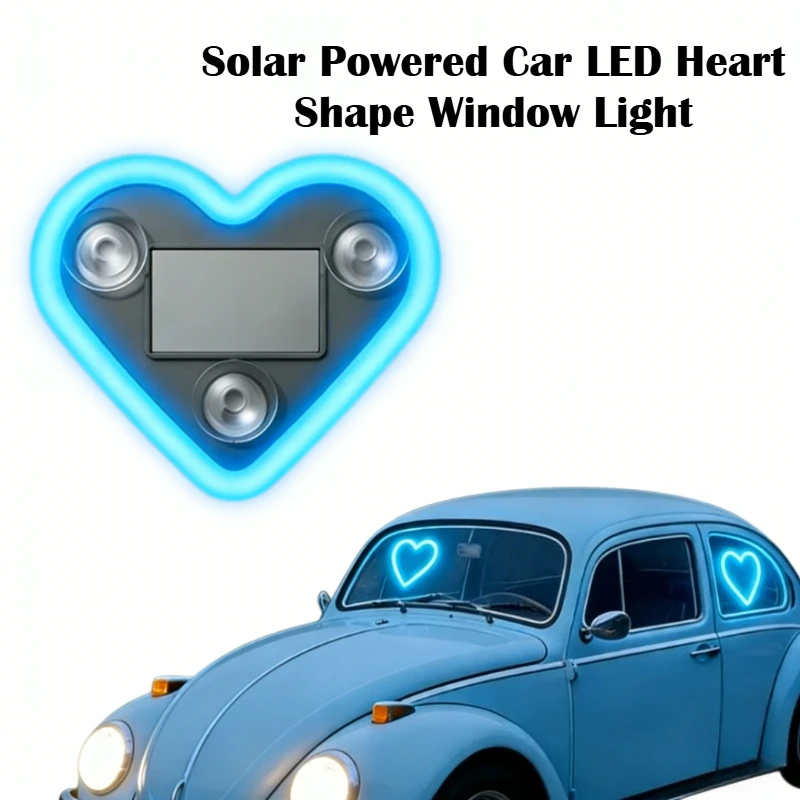 

1Pc Solar Powered Heart Shape LED Car Window Neon Light - Suction Cup Car Interior Atmosphere Lamp Decor
