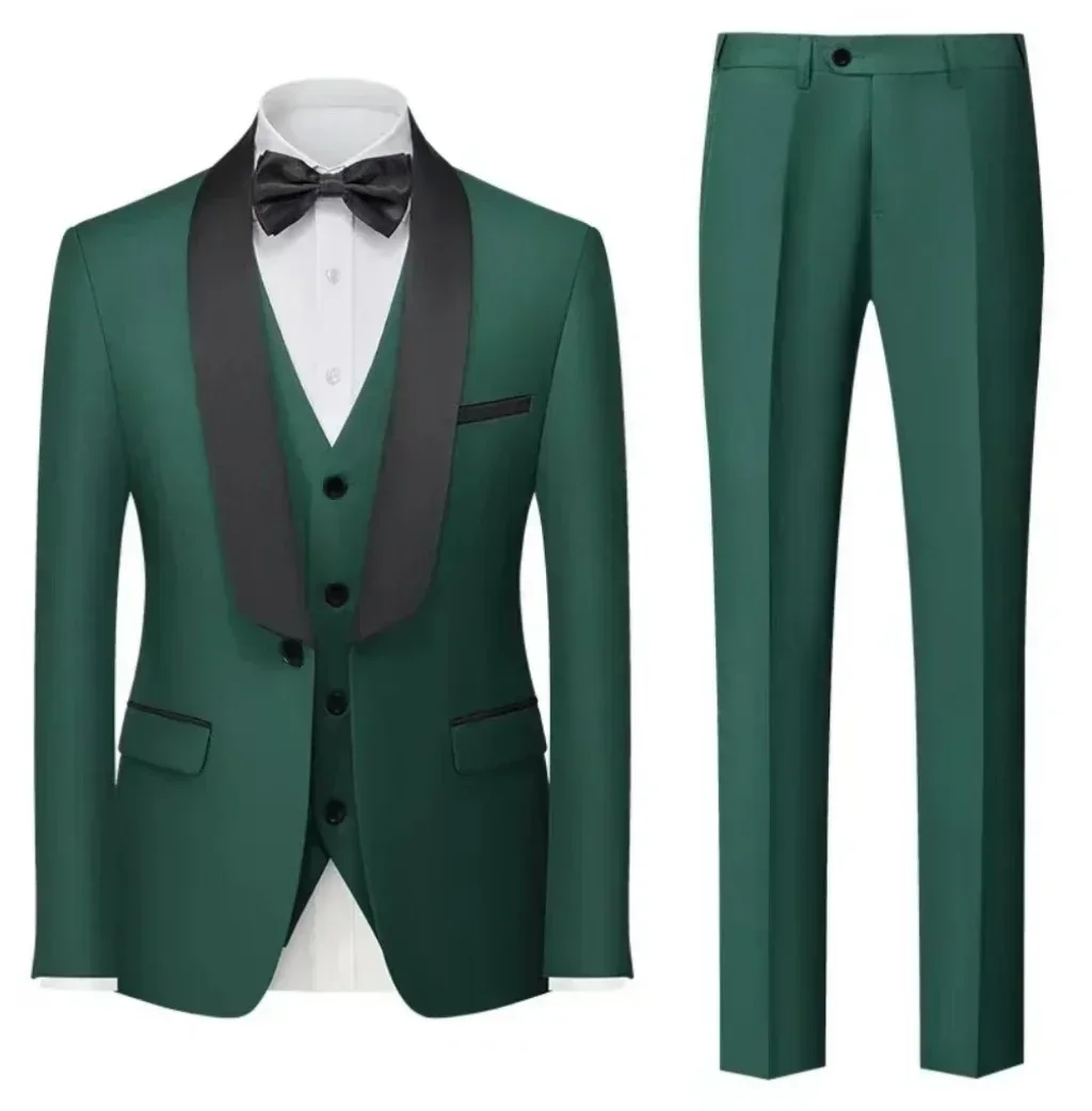 

3 Piece Classic Shawl Lapel Men's Tuxedo Suits with Blazer Vest And Pants Regular Fit for Business Ceremony Wedding Dress