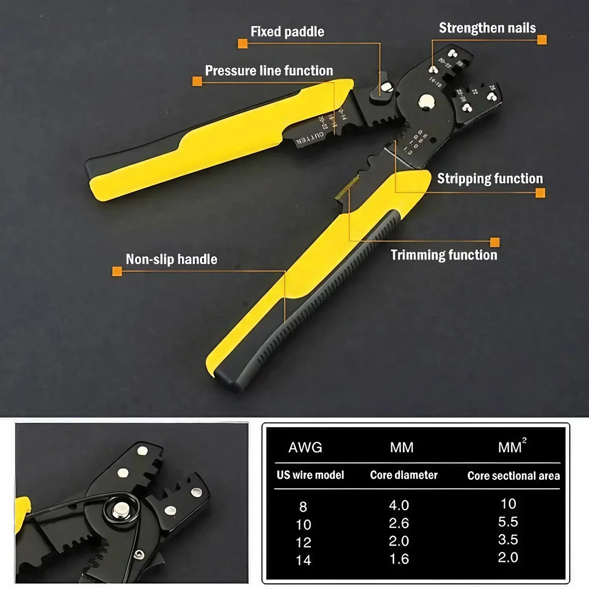Professional Grade Multi-Purpose Wire Stripper Tool for Electrical Work and DIY Projects Cut Strip Crimp All-in-One