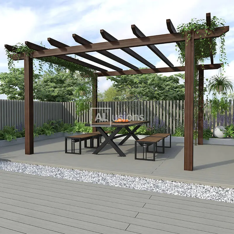 Alusions COPA 100808 Durable Garden Pavilion Waterproof Wood Look Pergola with Aluminum Alloy Frame Coated Metal Arch