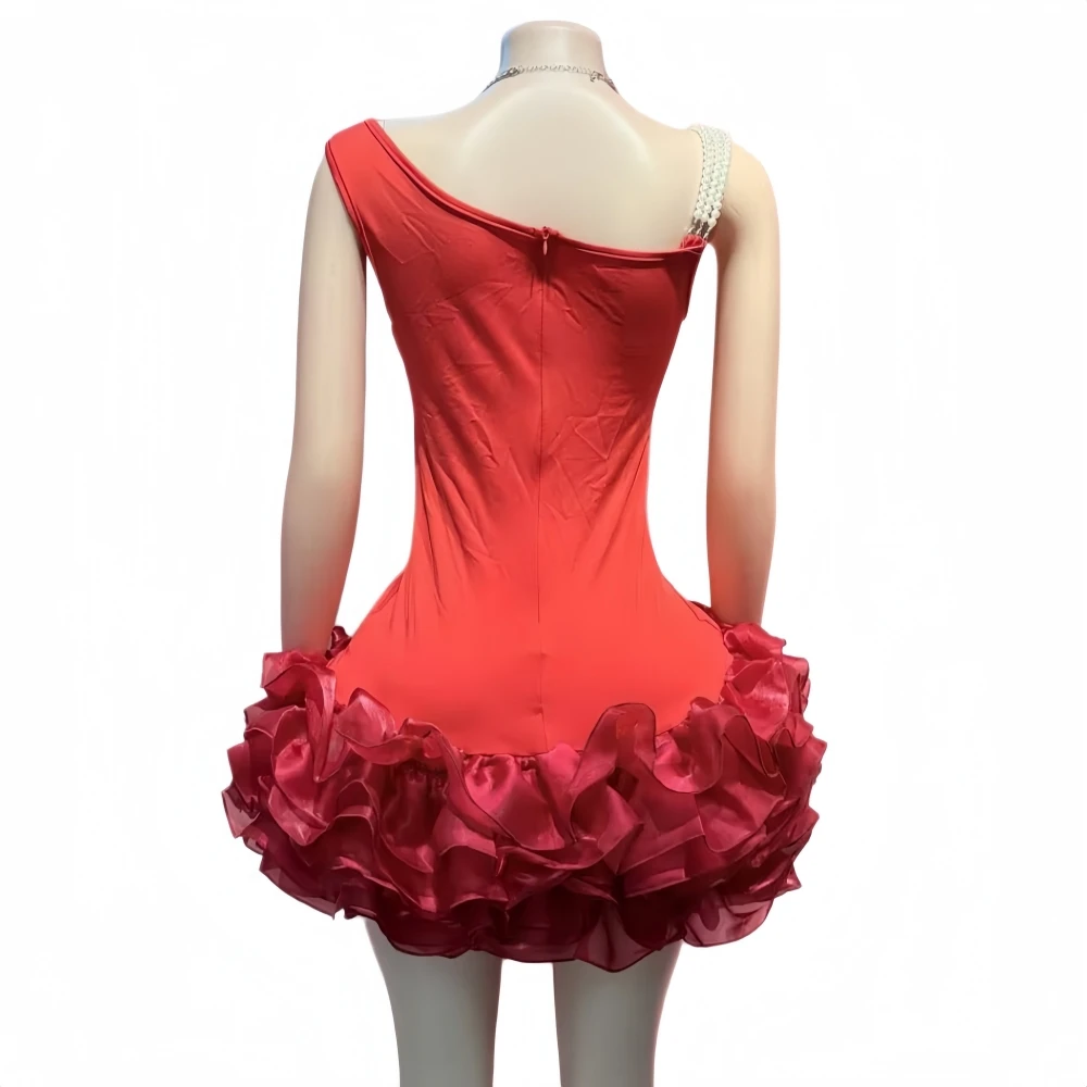 HLJ Sexy Mesh Ruffle Splicing Sleeveless Bodycon Party Club Dress Women One Shoulder Slim Vestidos Fashion Female Solid Clothing — zdjęcie 7