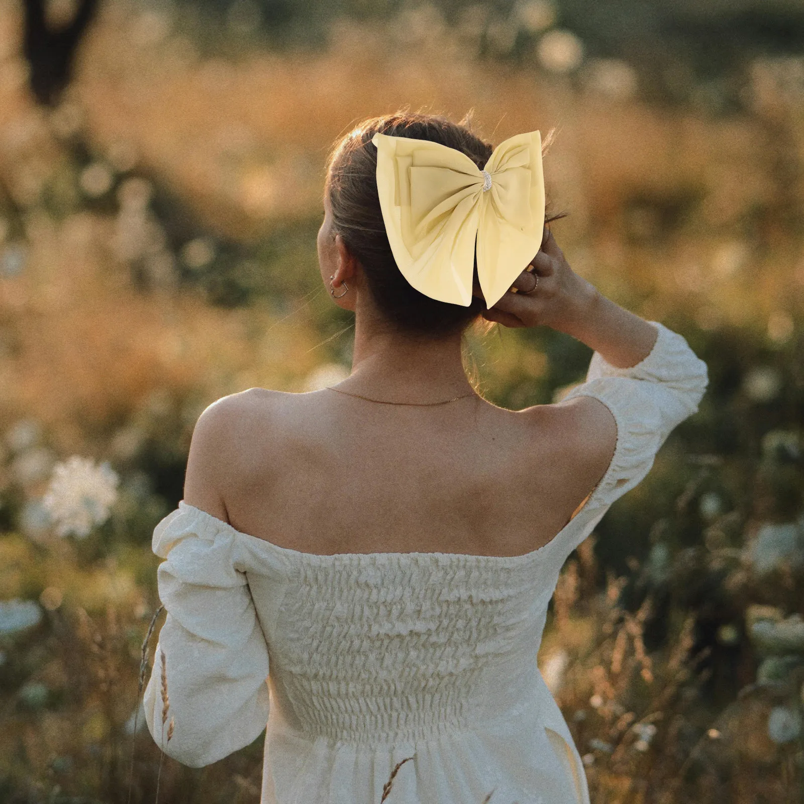 

Mesh Fabric Ribbon Bow Large Hair Barrette Spring Clip Large Bowknot Hairpin Rhinestone Mesh Bow Hair Accessories
