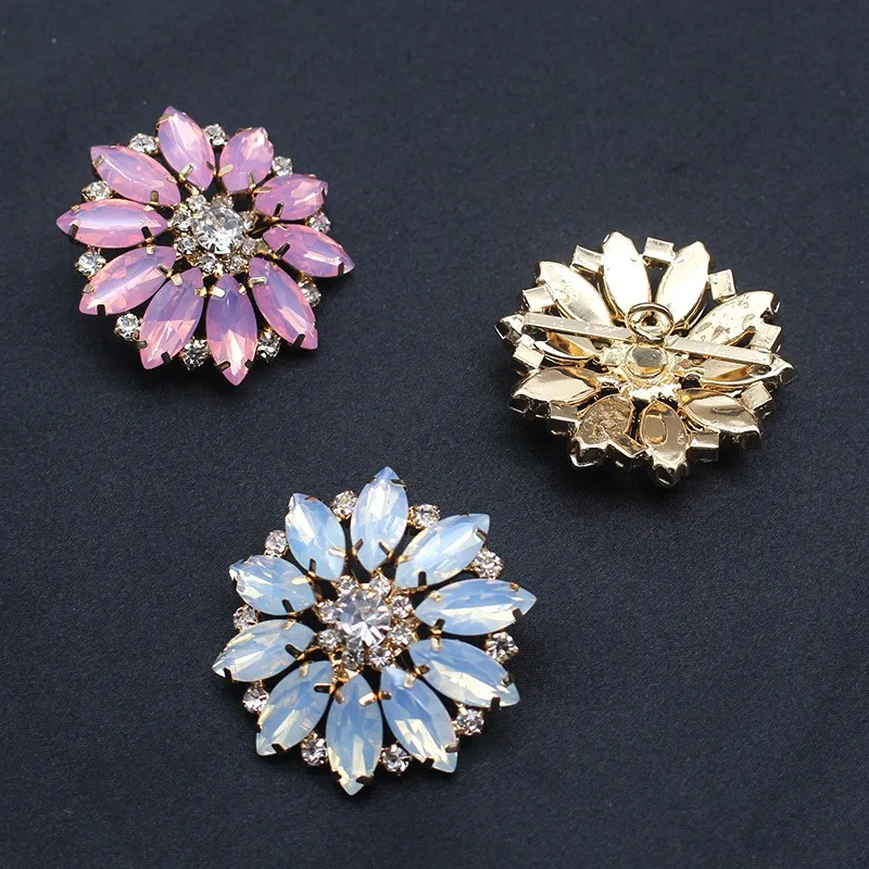 2Pcs 40MM Metal Rhinestone Sewing Flower Buttons Diy Wedding Dress Headwear Hair Jewelry Accessories Buttons