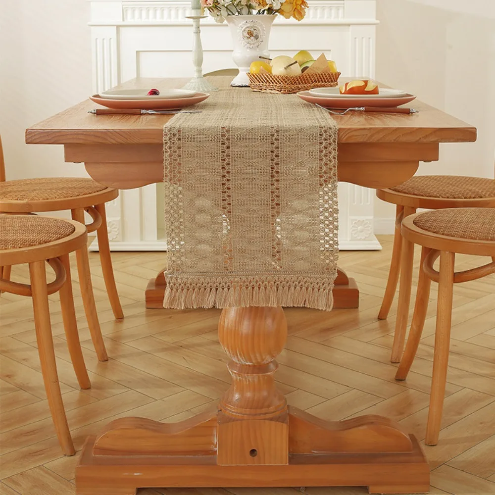 

Ramie Boho Table Runner Rustic Style Rectangular Table Cloth with Tassel Braided Dining Table Decoration Christmas