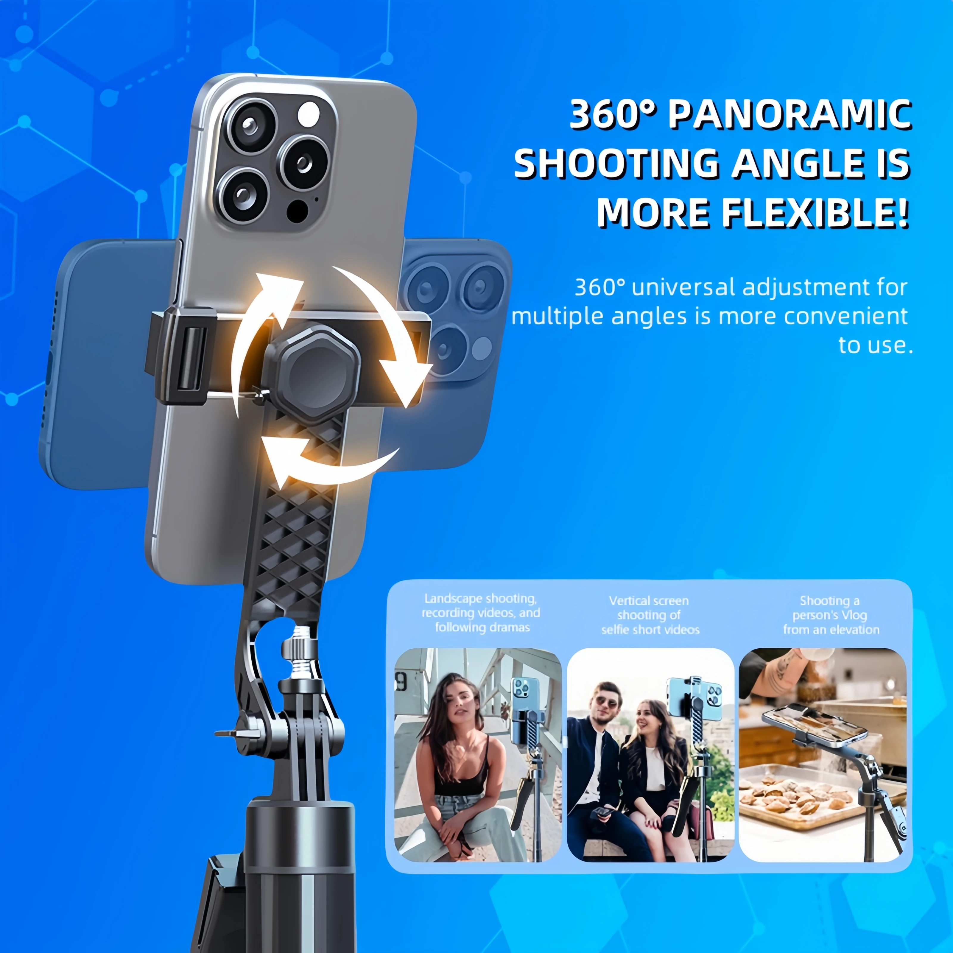 Selfie stick, Bluetooth remote control, aluminium alloy tripod, lightweight and portable, ruggedised and stabilised,