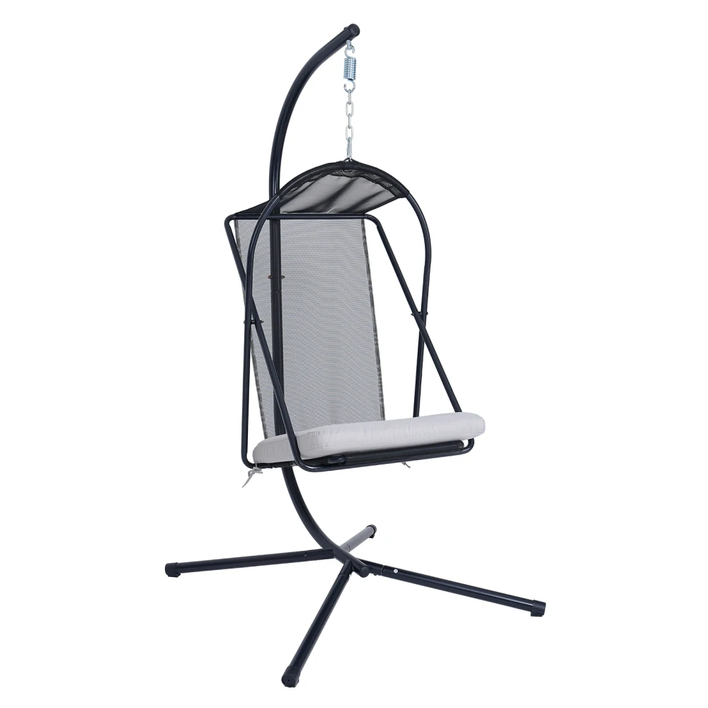 

Hanging Egg Chair w/ Stand: Patio Swing, Water&UV Cushion, White Gray, Indoor/Outdoor