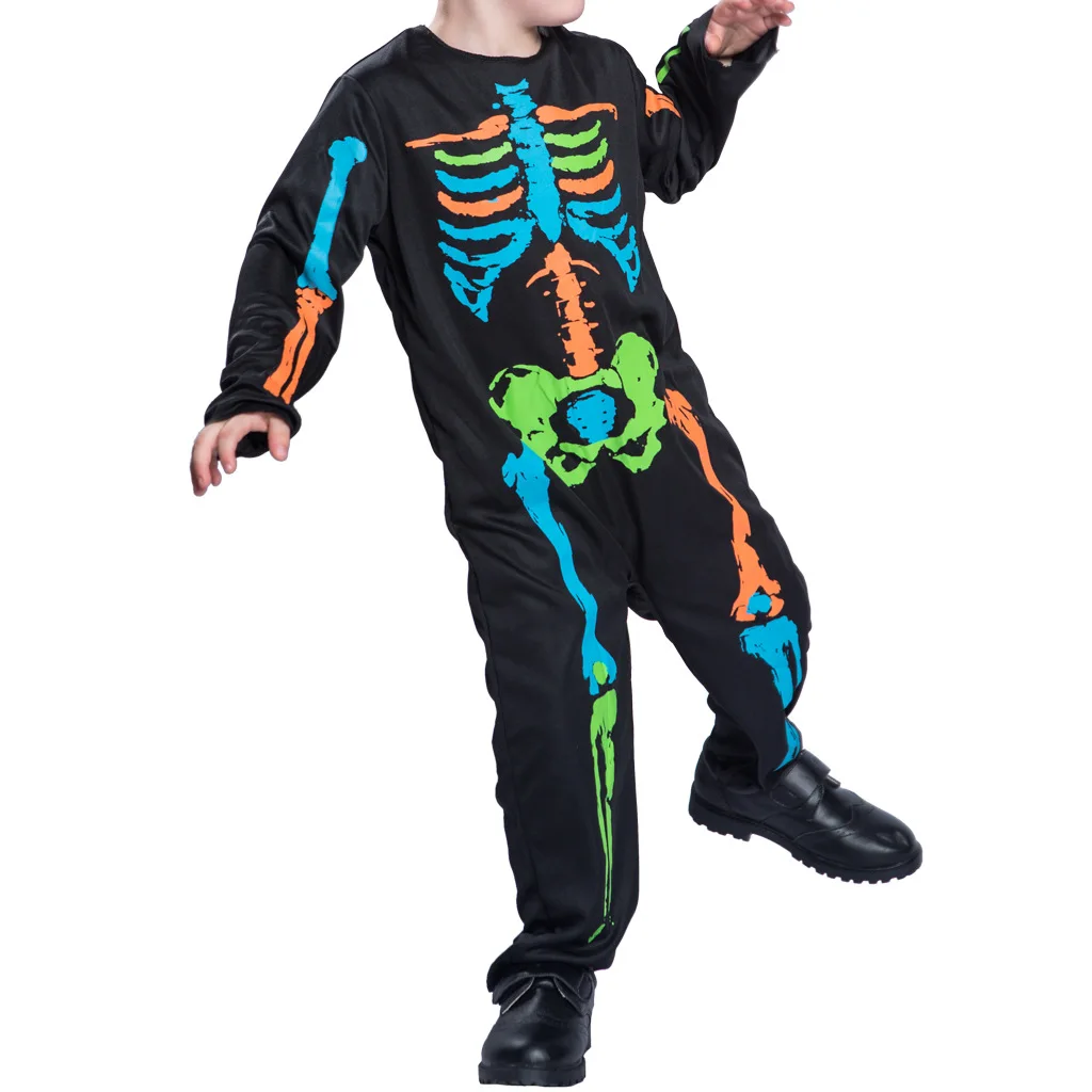 

Bodysuit Theme Party Campus Activity Playing Costume Halloween Children's Colorful Skeleton Costume
