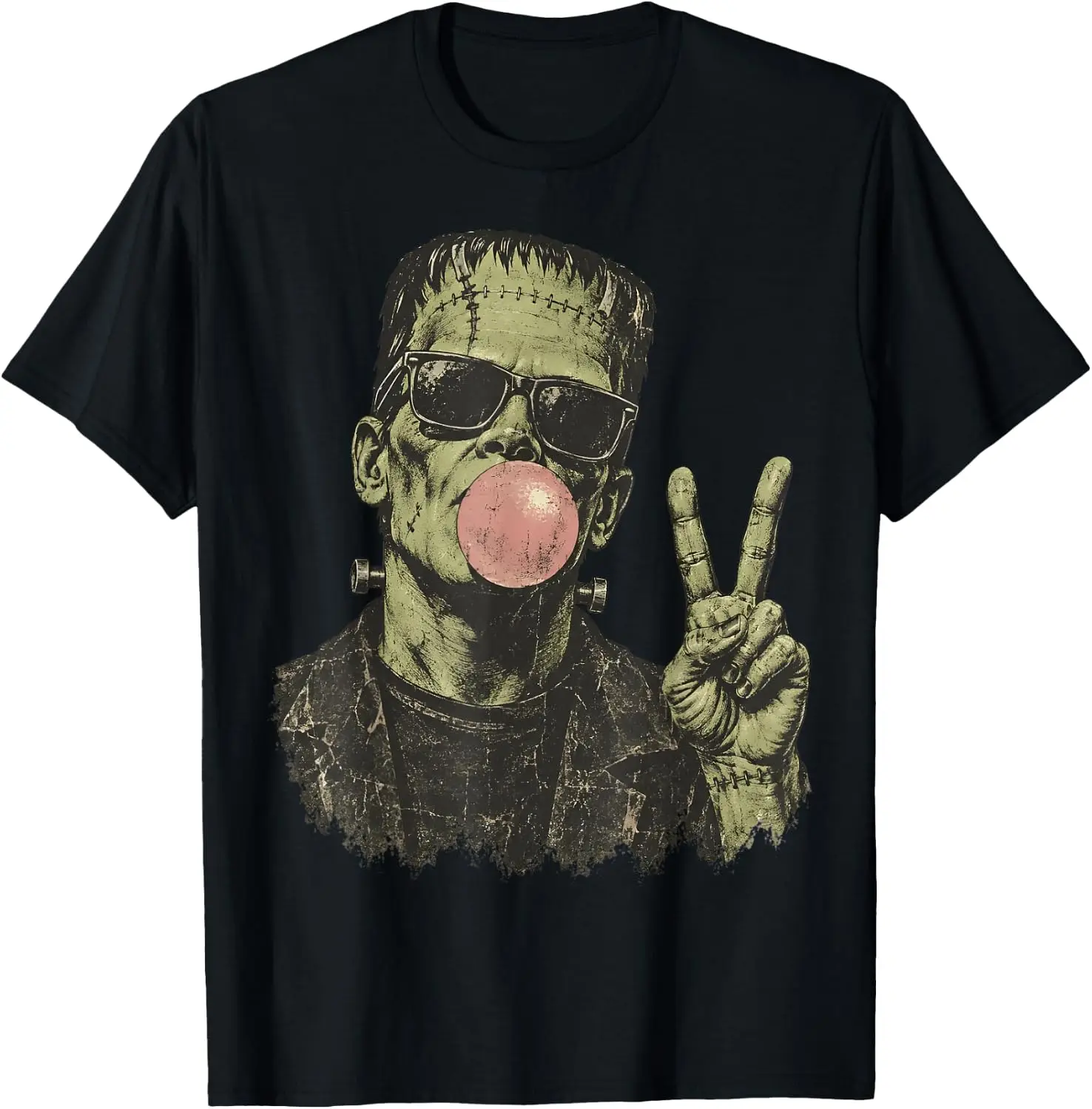 Vintage 90S Frankenstein Blowing Bubblegum Women Men T-Shirt Premium heavyweight pure cotton—stylish, versatile, and unisex; a perfect Christmas gift suitable for year-round wear.