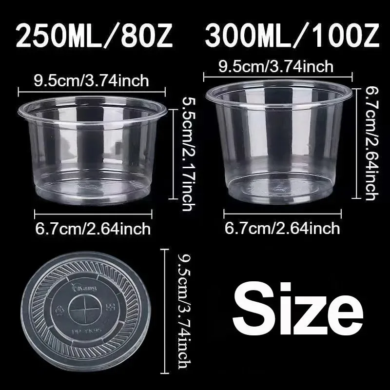 50PCS Disposable Pudding Cups  Plastic Transparent Dessert Cups Bowls Flat Lids Fruit Juice Coffee Ice Cream Cake Container