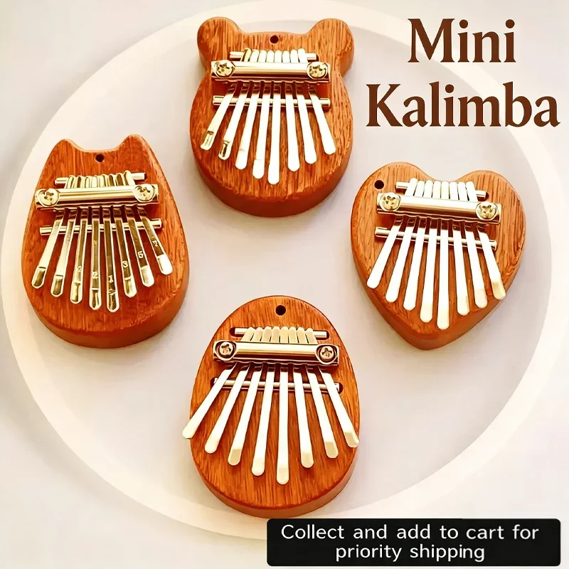 8 Keys Mini Kalimba Wooden Thumb Piano with Lanyard Finger Piano Musical Instrument Portable Exquisite Gift Set for Kids Adults