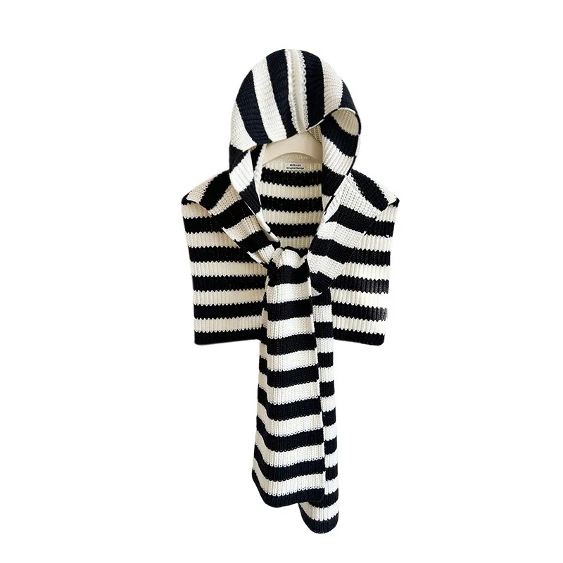 

Вязаная шаль, зимний теплый полосатый повседневный шарф, теплая одежда на шею, изящный шейный платок, зимний женский шаль с капюшоном, воротник M38