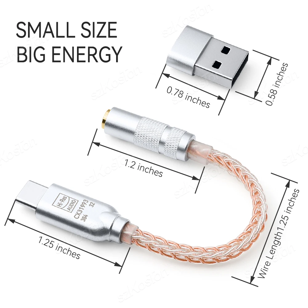 CX31993 DAC HiFi Hoofdtelefoonversterker Type C naar 3,5 mm Adapter 32b/384 kHz Audio Decoder IEM AMP voor iPhone15 Samsung Converter