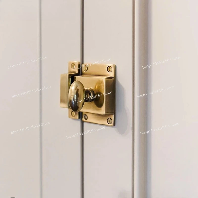 Vintage Brass Cabinet Lock with Drawer Pull, French Style Cupboard Fastener for Antique Furniture Hardware