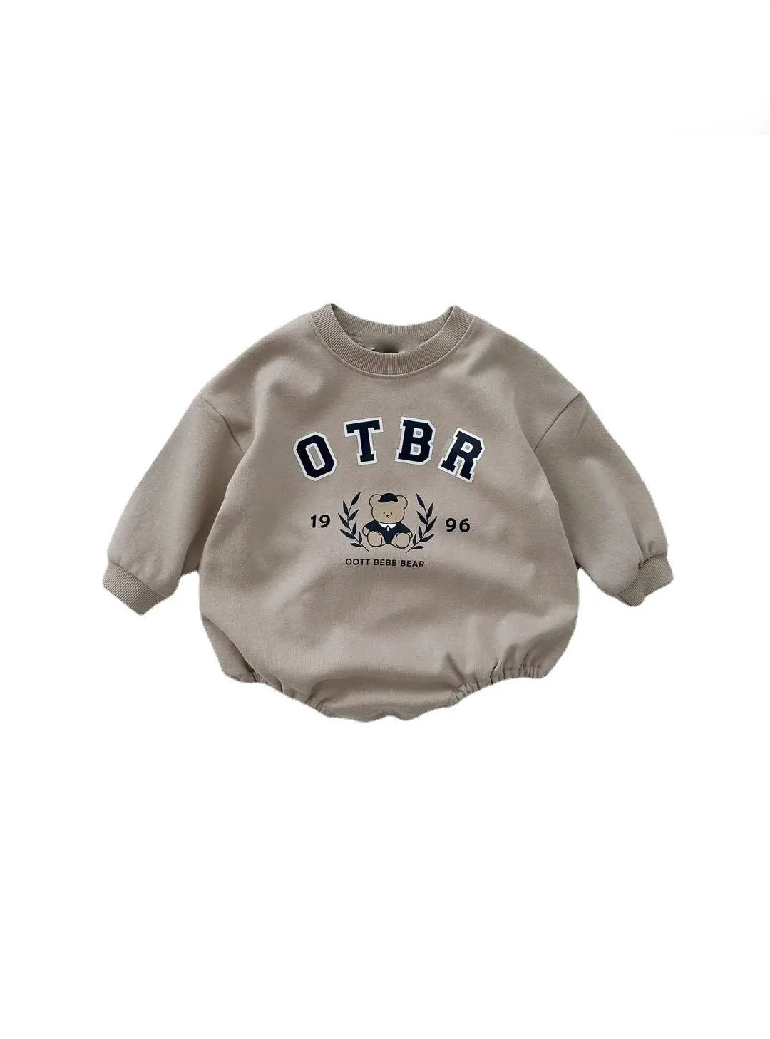 2026 ربيع جديد طفل طويل الأكمام ارتداءها القطن الرضع صبي فتاة الدب إلكتروني طباعة بذلة غير رسمية الوليد الملابس 0-24 متر