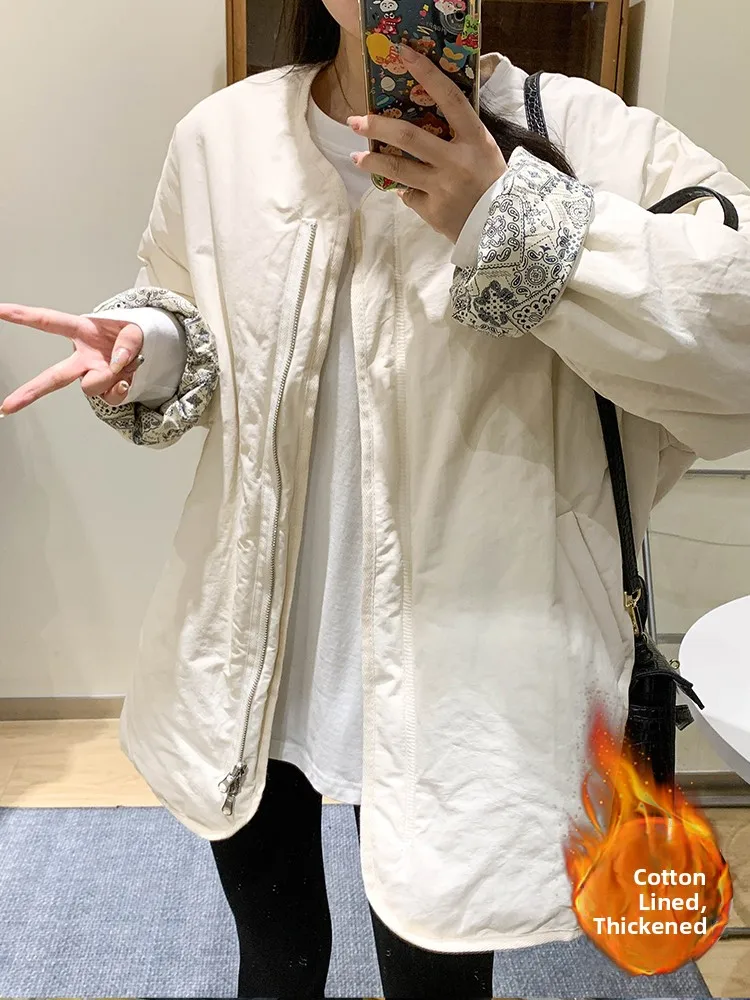 

Женское легкое хлопковое пальто Fce, осенне-зимнее теплое пуховое пальто с цветочным принтом, свободного покроя, модный, для поездок на работу