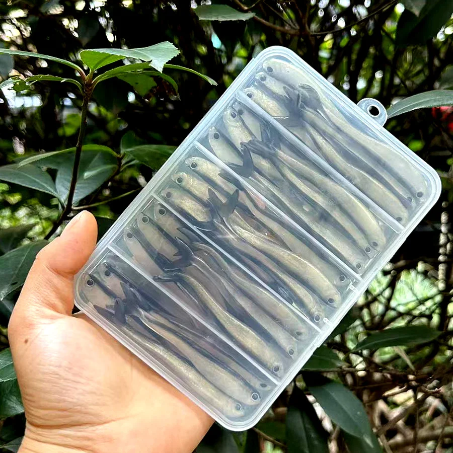 30PCS/BOX Easy Shiner Wobbler For Pike Fishing Lures Tail Jig Head Artificial Bait Soft Rubber Worms Carp Drop Shot Swimbait