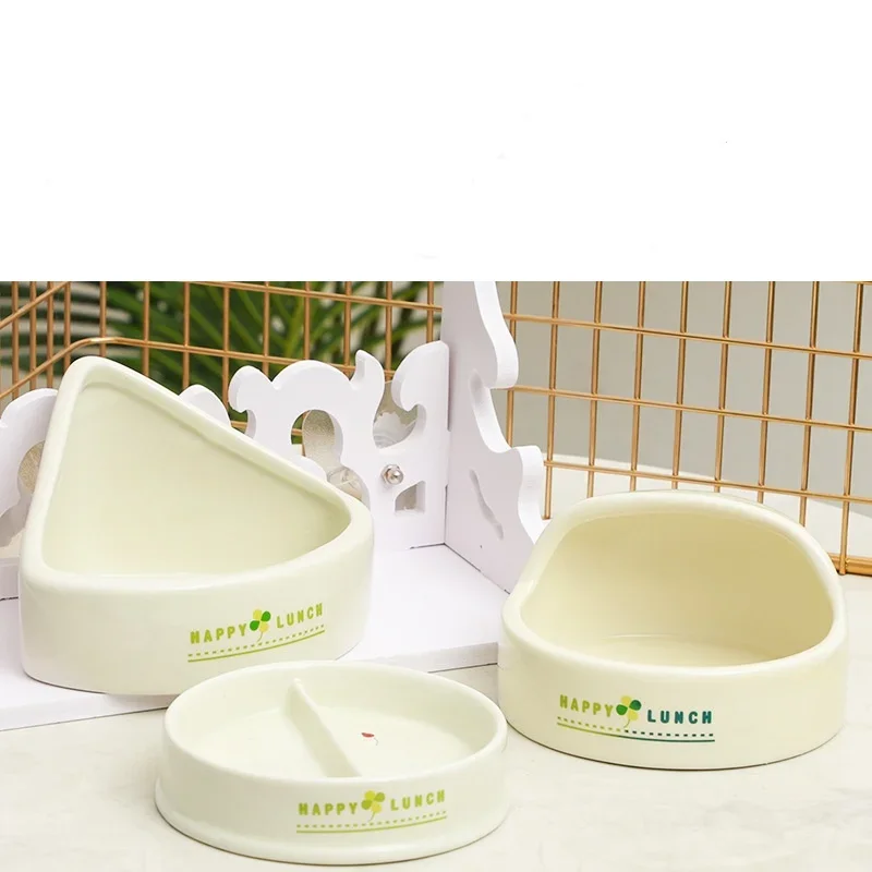 Hamster feeding bowl, ceramic anti flipping double bowl, small pet feeding bowl, rabbit and hedgehog feeding bowl