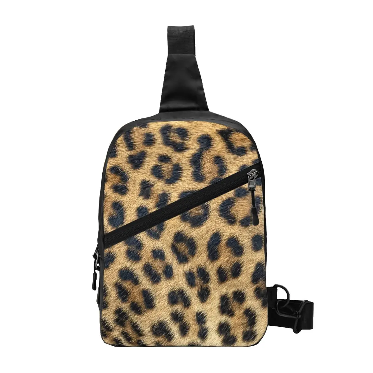 

Fluffy Leopard Skin Leather Texture Crossbody Sling Backpack Tropical Wild Animal Shoulder Chest Bag for Cycling Camping Daypack