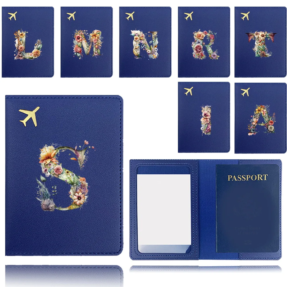 Spersonalizowana okładka na paszport Pu Business Passport Clip Airplane Passport Case Bank Card Organizer Cover Floral Letter Pattern