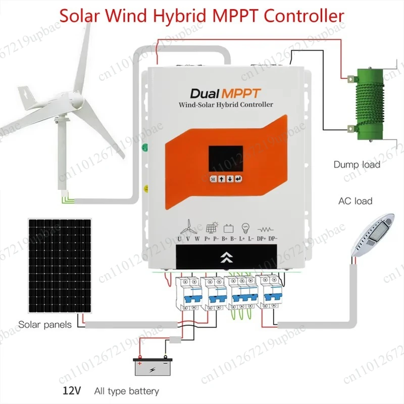 3000W 12/24/48V MPPT Hybrid Solar Wind Charge Controller, Optional WiFi Auto Solar Wind Panel Charger