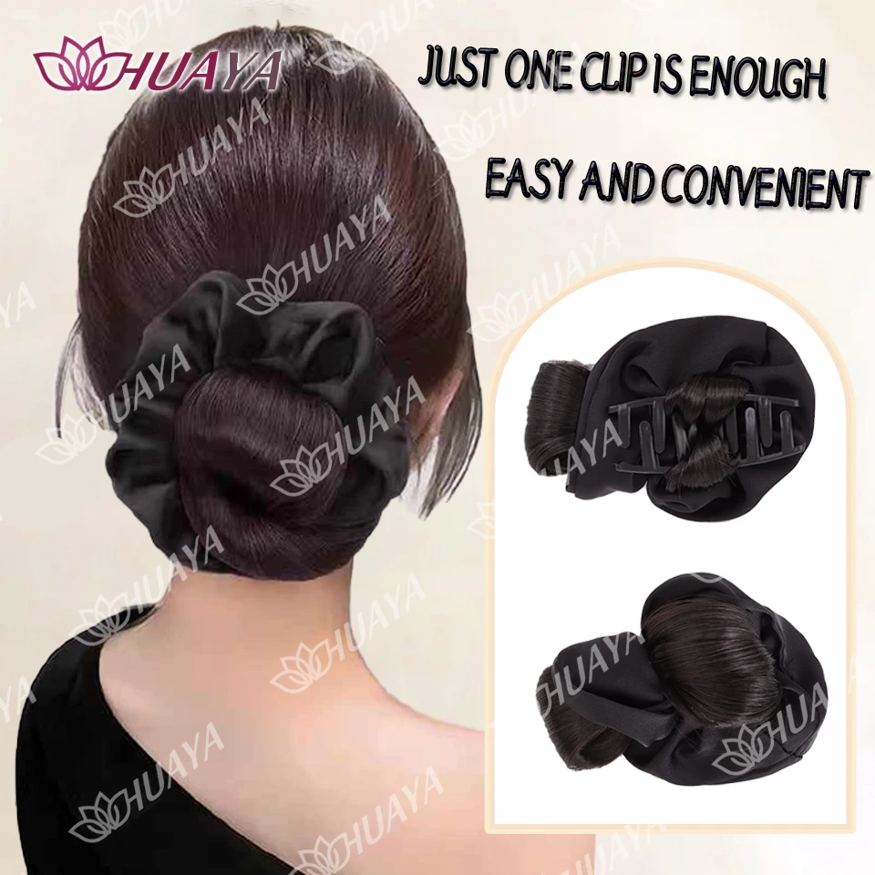 HUAYA Synthetic Black Hair Circle Maruko Head Upgraded Large Anti Slip Claw Suitable for Beginners' Lazy Daily Hairstyles