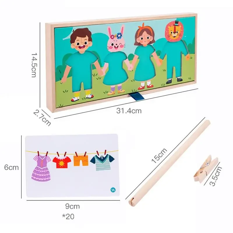 Montessori Holz Kinder Kleidung Trocknen Dress-Up Puzzle Jigsaw Denken Spiele Pädagogisches Passenden Sortierung Spielzeug Geschenke