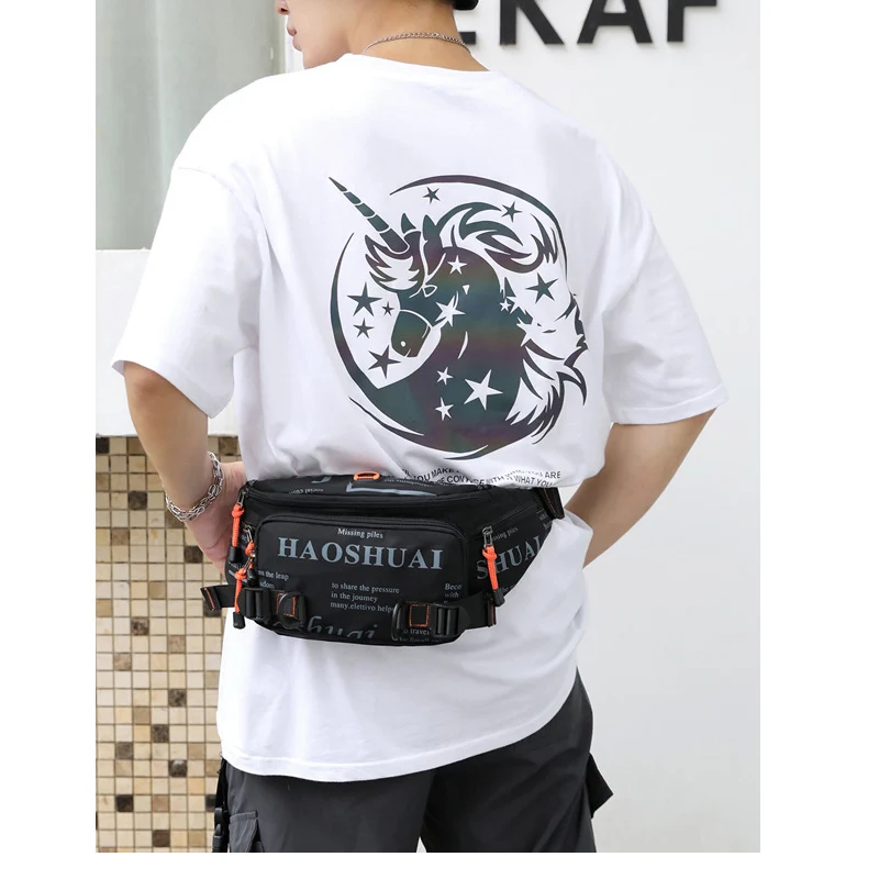 Hip Hop Men Nylon Shoulder Bags Waterproof Messenger Bags Graffiti Letter Waist Belt Bag Fashion Crossbody Fanny Bag Male