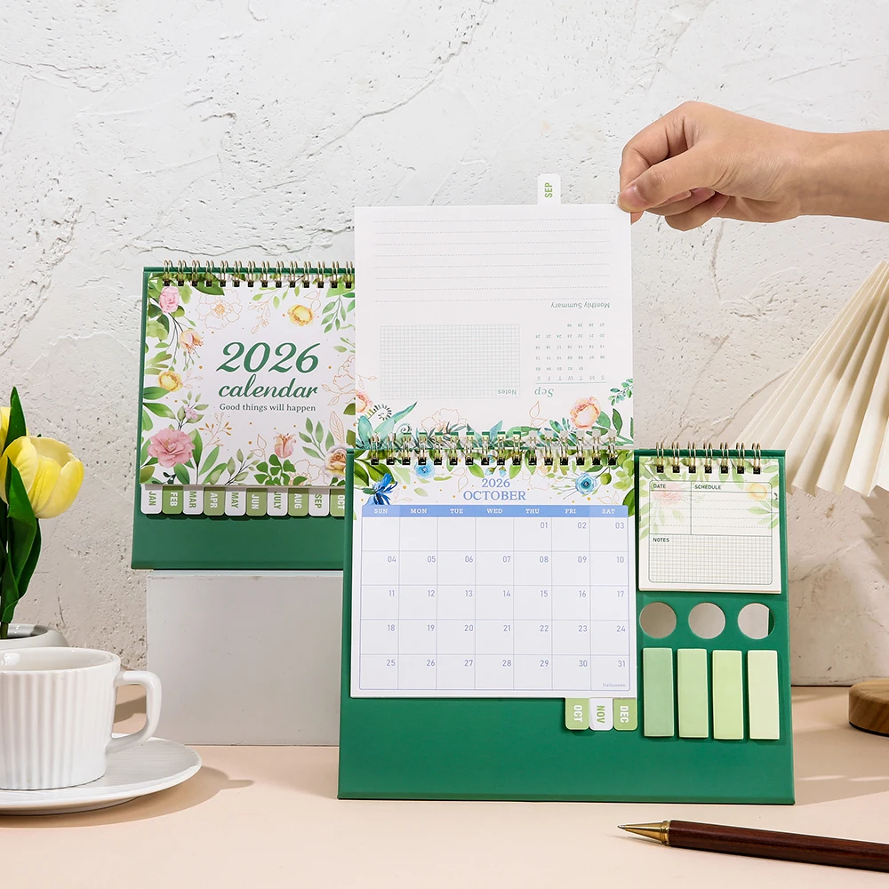 2026 Desk Calendar Multifunctional Organizer With Stickers Labels Pen Holder Monthly Schedule Planner For Home Office School
