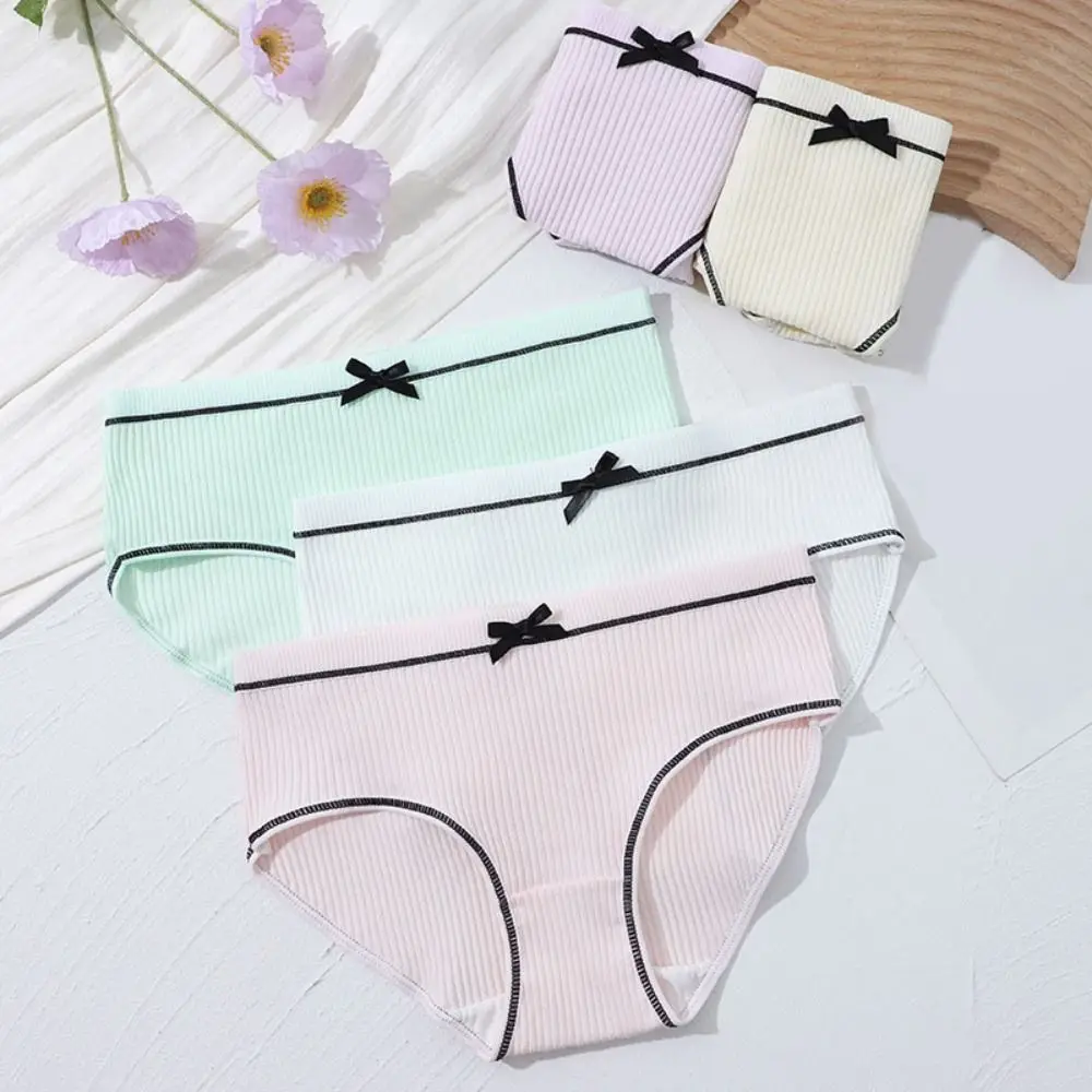

10 шт., модные однотонные трусики с бантом, полосатые трусы, нижнее белье, женское нижнее белье, дышащие трусы с низкой талией для девочек