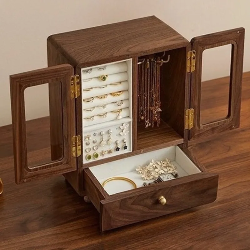 

Solid Wood Jewellery Display Boxes Large Jewelry Storage Box Rotating Necklace Ring Earring Cases Trinket Jewellery Case Gift