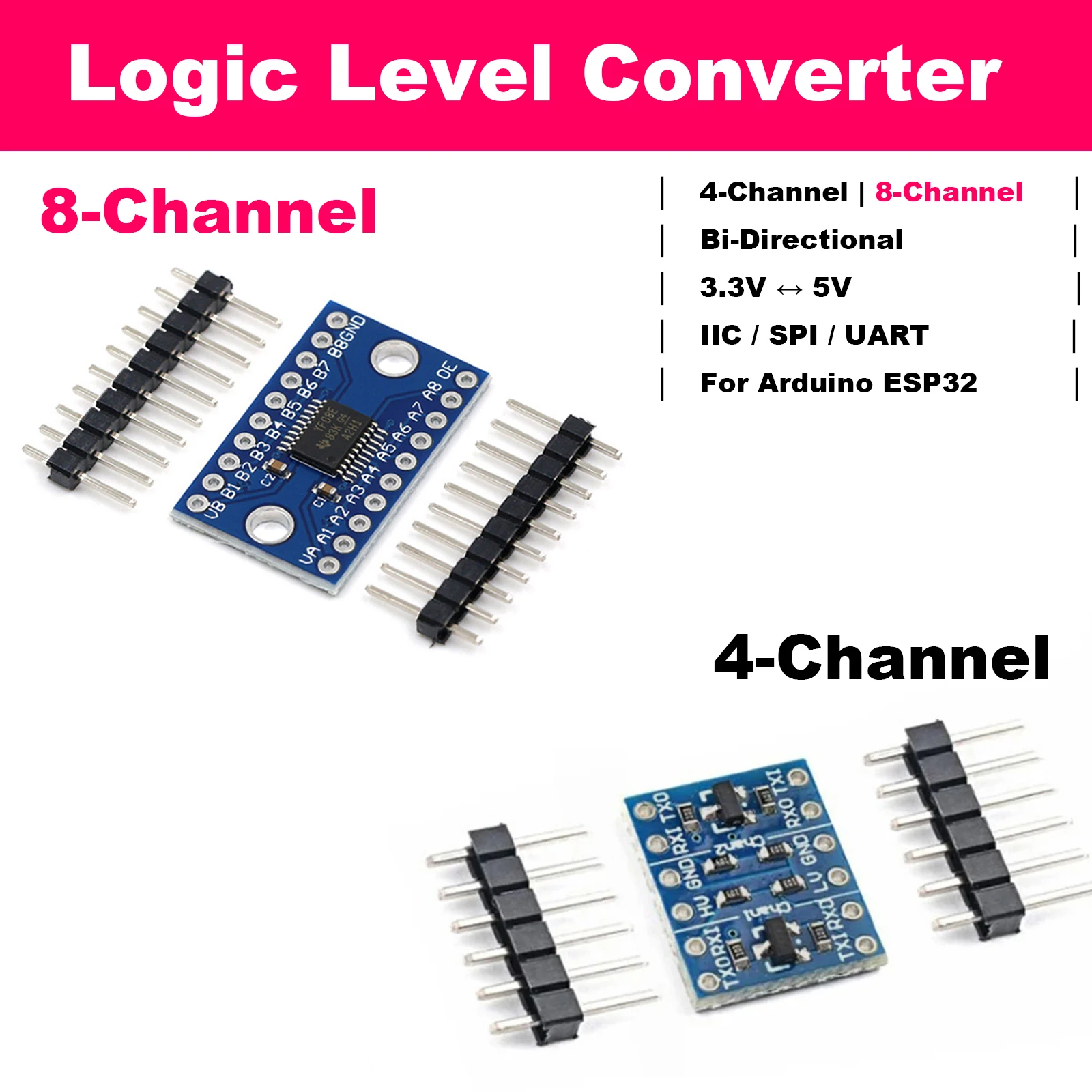 Logic Level Converter Module 4 Channel 8 Channel IIC I2C SPI UART TXS0108E Bi-Directional 3.3V 5V for Arduino ESP32 DIY