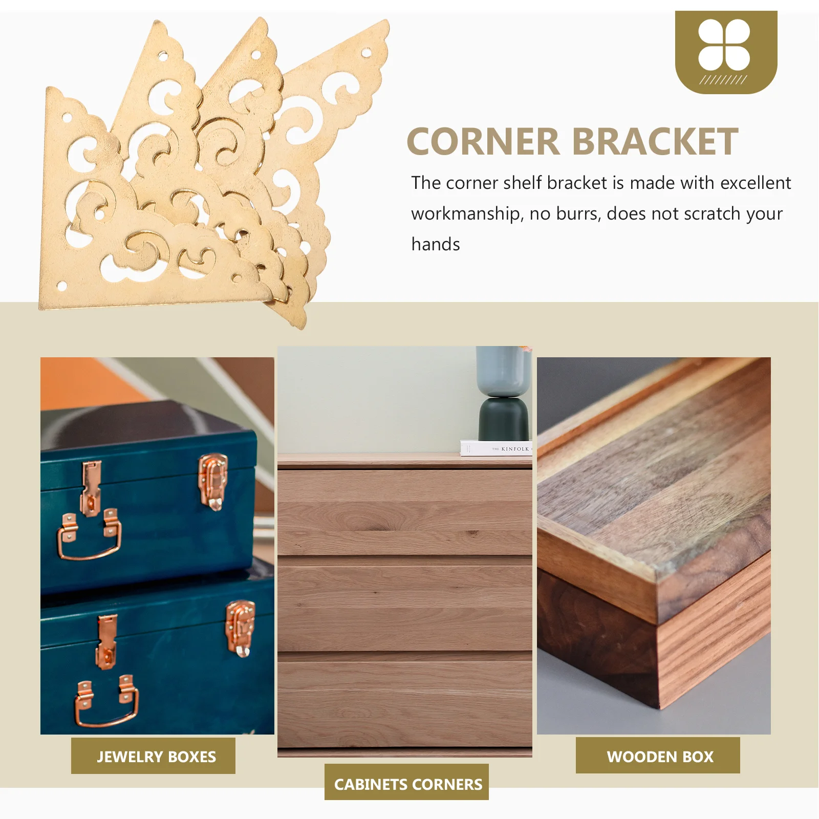 

4 pcs Brass Corner Protector Heavy Duty Corner Shelf Bracket For Furniture Cabinet Support Durable Joint Hardware