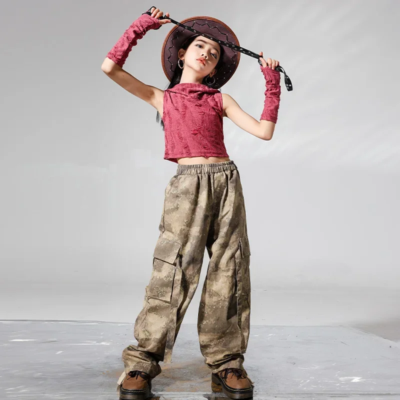 Girls Hip Hop Crop Hoodie Tops Camo Cargo Pants Teenage T-shirt Street Dance Shorts Kids Streetwear Children Jazz Clothes Sets